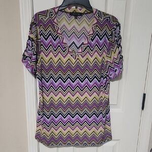 Adele & May Purple and Gold Chevron Blouse! Cutouts On Sleeves